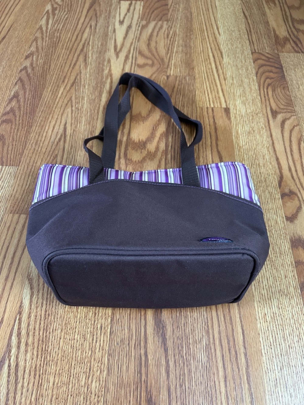 Raya by Thermos Clean Zipper Insulated Solid Brown w/Purple Stripes Lunch Tote - Picture 5 of 14